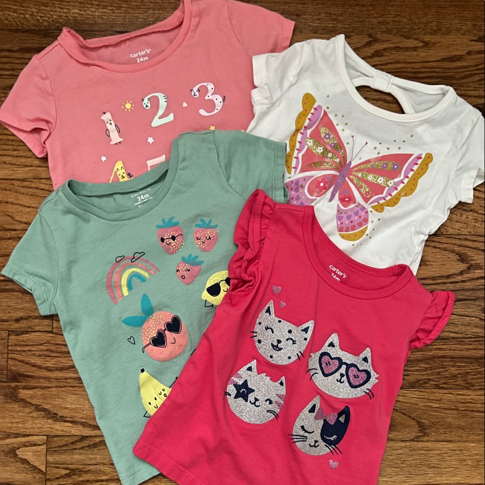 Carter’s, Lot of 4, toddler girls tees, size 24 months